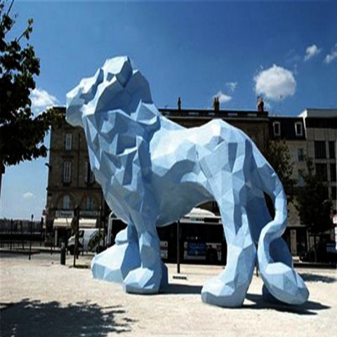 抽象狮子-玻璃钢几何面园林景观动物雕塑