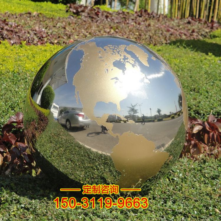 不锈钢圆球地球仪-公园园林亮面金属景观装饰摆件