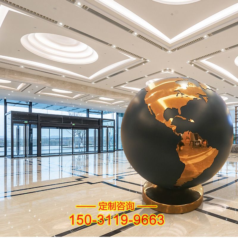 不锈钢大型地球仪龙8官网-宾馆酒店室内大型装饰摆件
