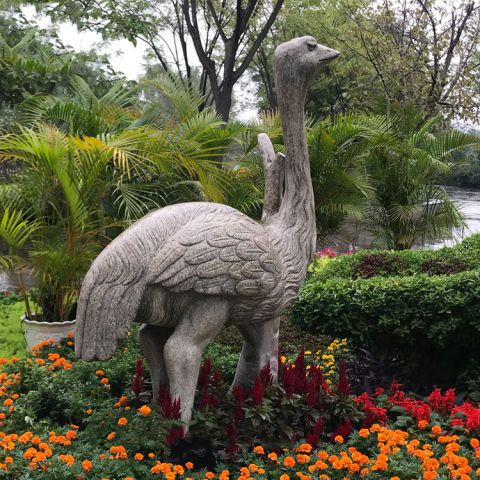 大理石鸵鸟雕塑-公园草坪动物鸵鸟雕塑