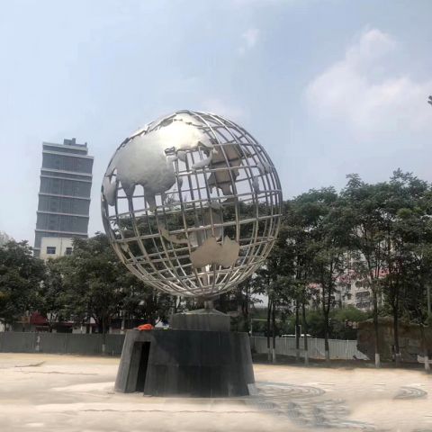 大型不锈钢地球仪雕塑-公园广场镂空地球景观雕塑