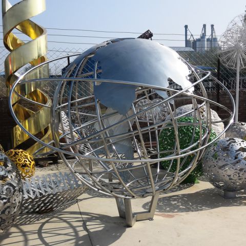 不锈钢抽象地球仪雕塑-大型不锈钢摆件学校园林景观雕塑