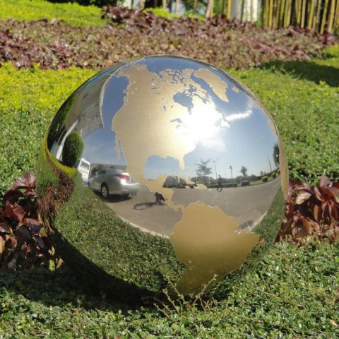 不锈钢圆球地球仪-公园园林亮面金属景观装饰摆件