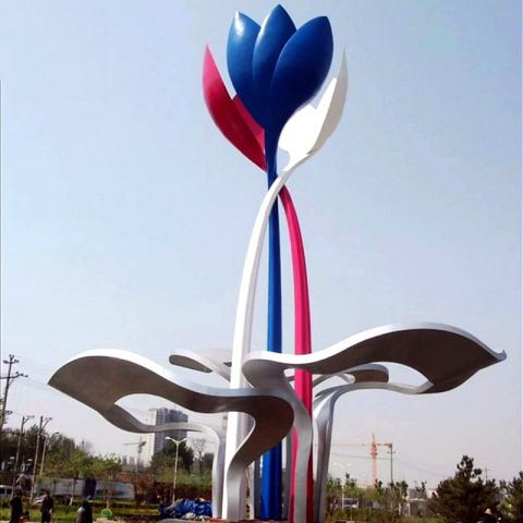 不锈钢抽象花景观雕塑-大型公园园林广场植物景观雕塑