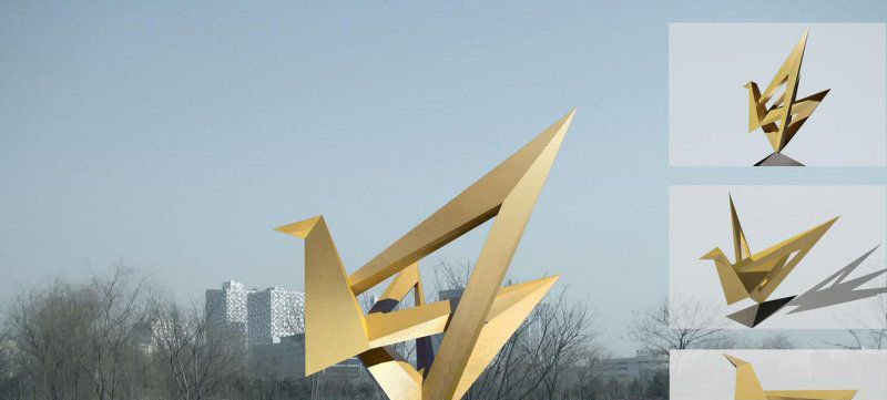 不锈钢折纸纸鹤抽象仙鹤广场景观雕塑图片