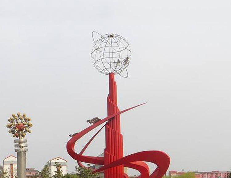 抽象创意红色广场景观不锈钢雕塑图片