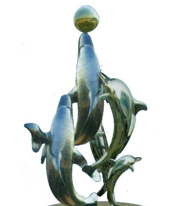 不锈钢海豚戏球校园雕塑图片