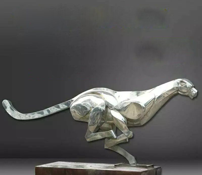 公园不锈钢奔跑的豹子动物雕塑图片
