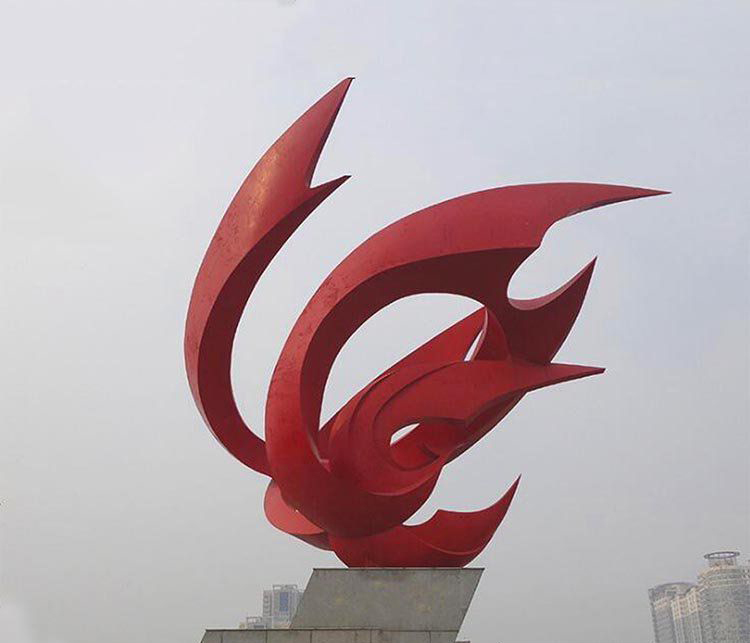 大型红色抽象凤凰广场景观不锈钢雕塑图片