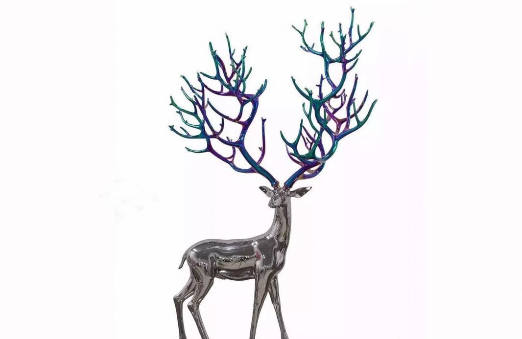 不锈钢镜面梅花鹿动物雕塑图片