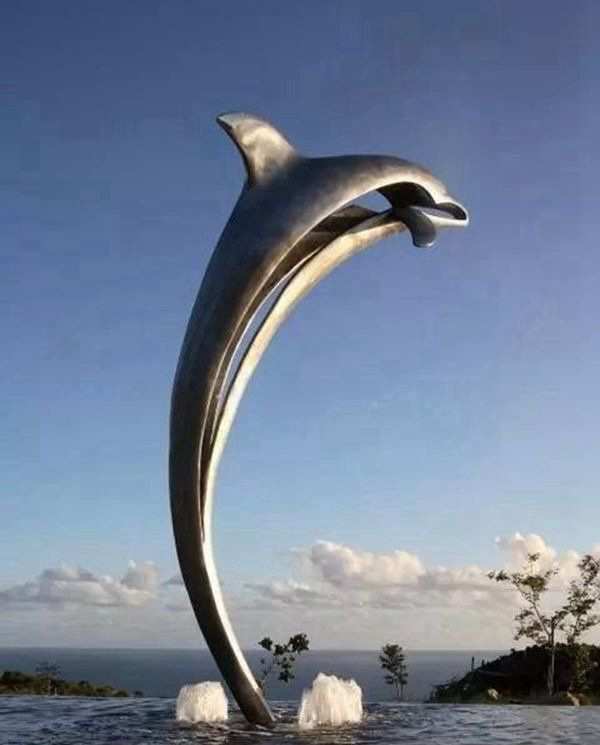 广场不锈钢抽象海豚雕塑图片