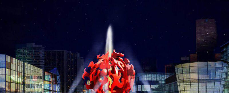 广场不锈钢抽象火苗镂空球喷泉雕塑图片