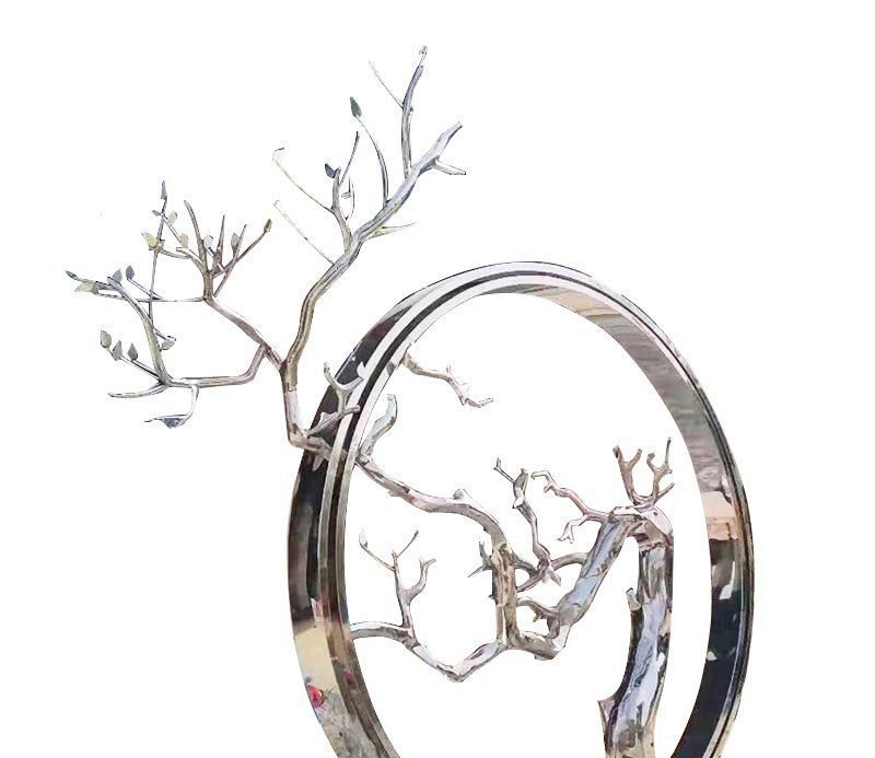 不锈钢镜面树枝圆环雕塑图片