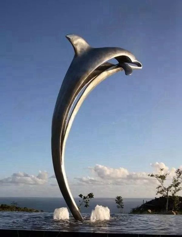 大型不锈钢抽象海豚雕塑图片