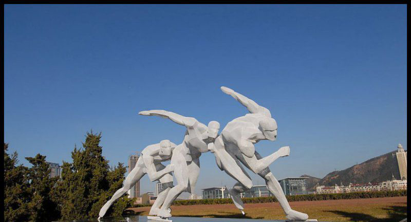 公园不锈钢抽象滑冰人物景观雕塑图片