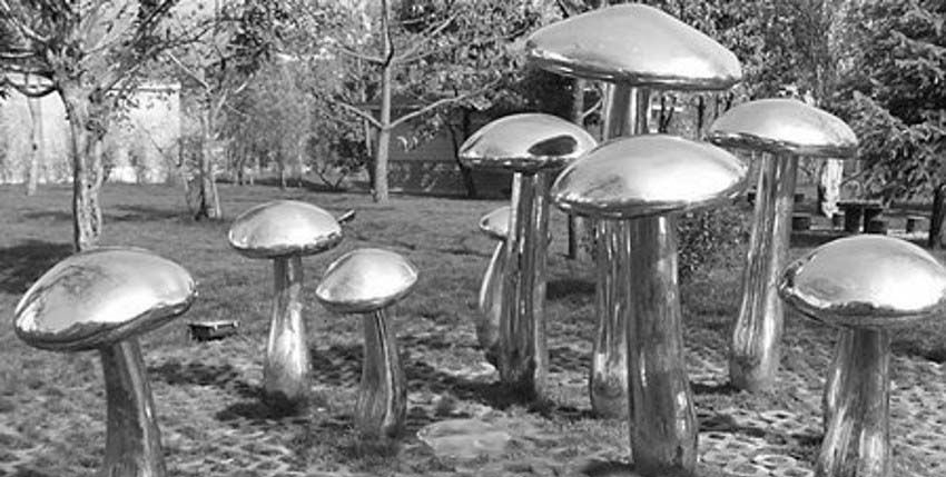 公园不锈钢镜面蘑菇景观雕塑图片