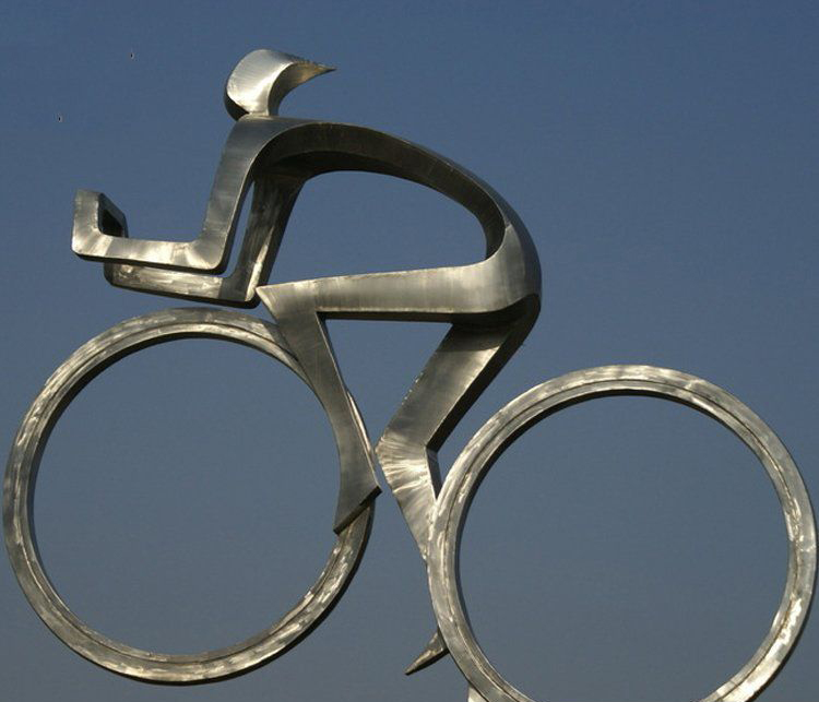 不锈钢拉丝抽象骑自行车人物雕塑图片