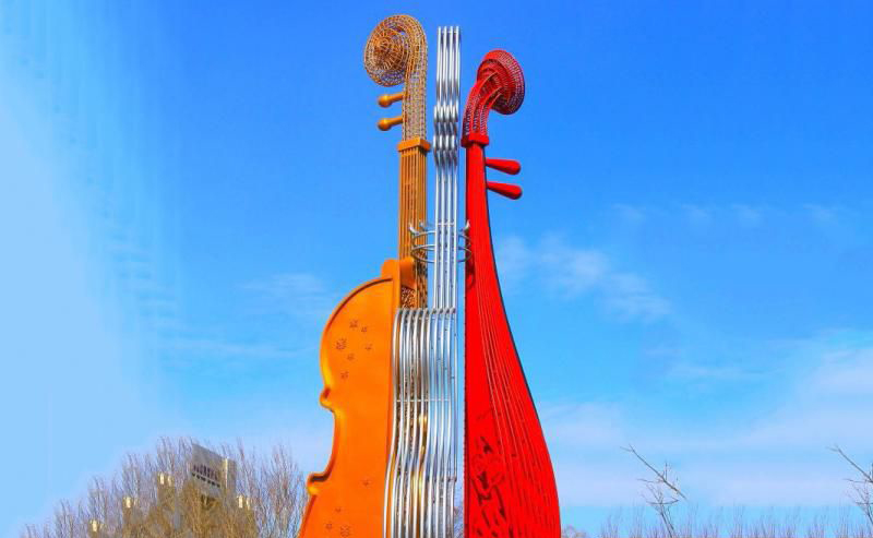 广场不锈钢小提琴雕塑图片