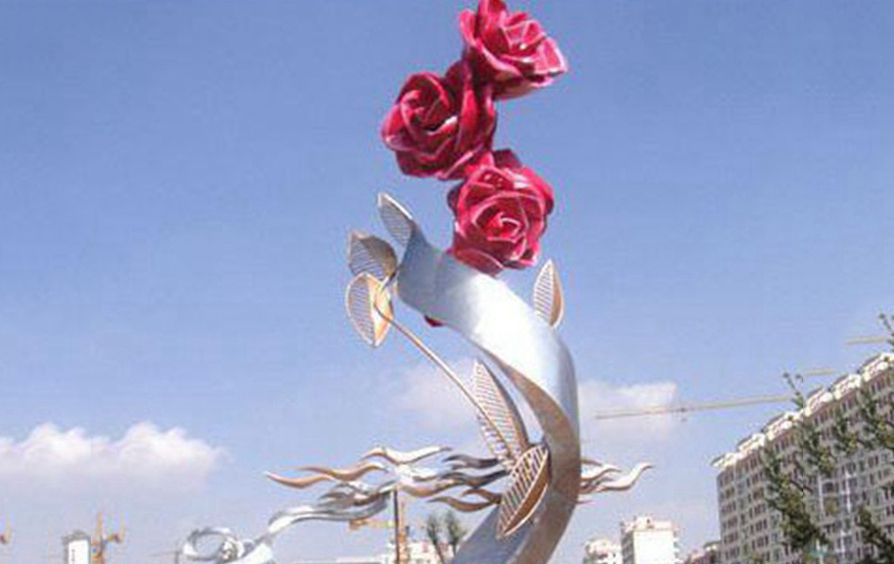 不锈钢抽象玫瑰花景观雕塑图片