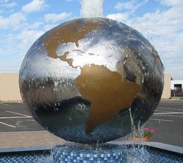 企业不锈钢地球喷泉雕塑图片