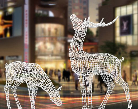 商场不锈钢镂空鹿雕塑图片