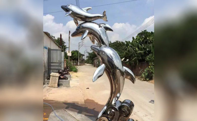 公园不锈钢海豚雕塑图片