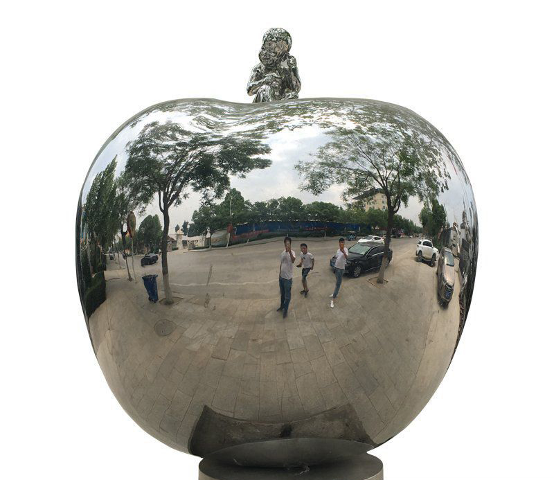 不锈钢镜面苹果雕塑图片