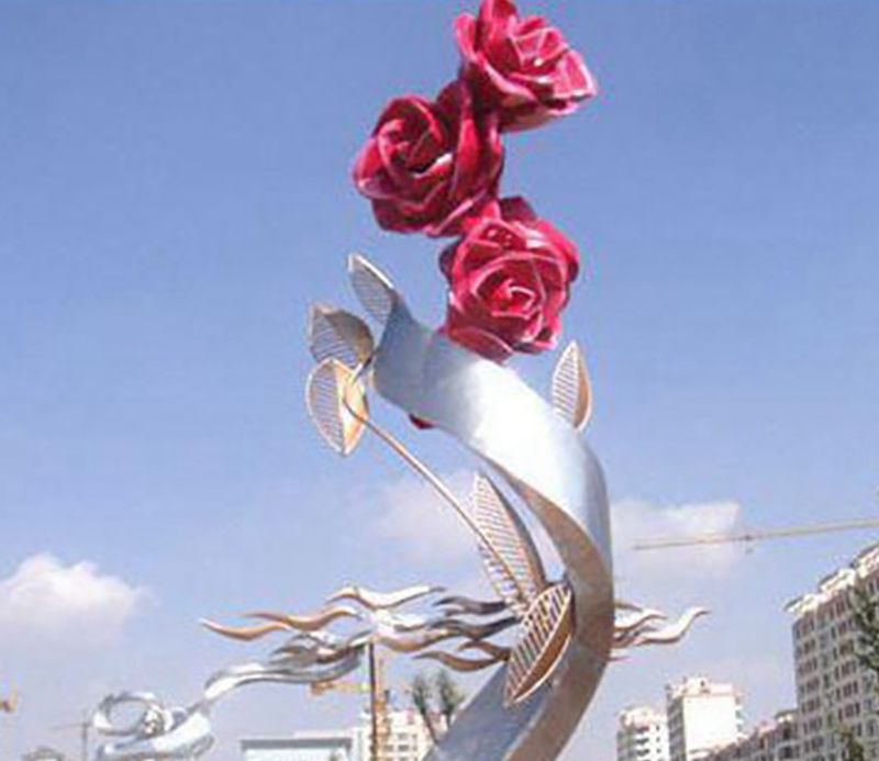 不锈钢玫瑰花植物雕塑图片