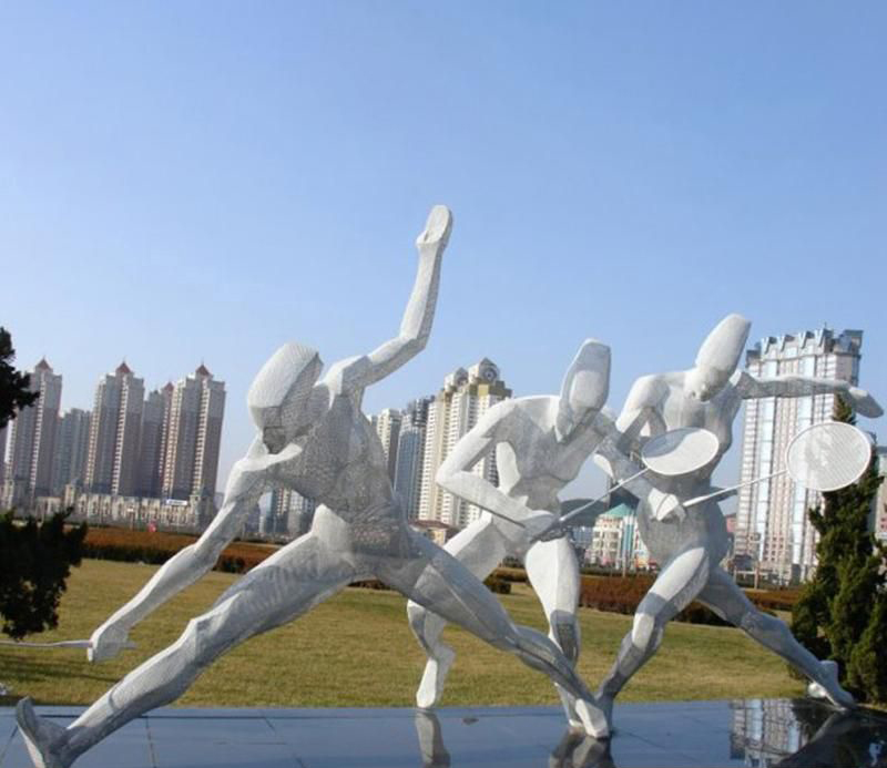 公园不锈钢几何运动人物雕塑图片