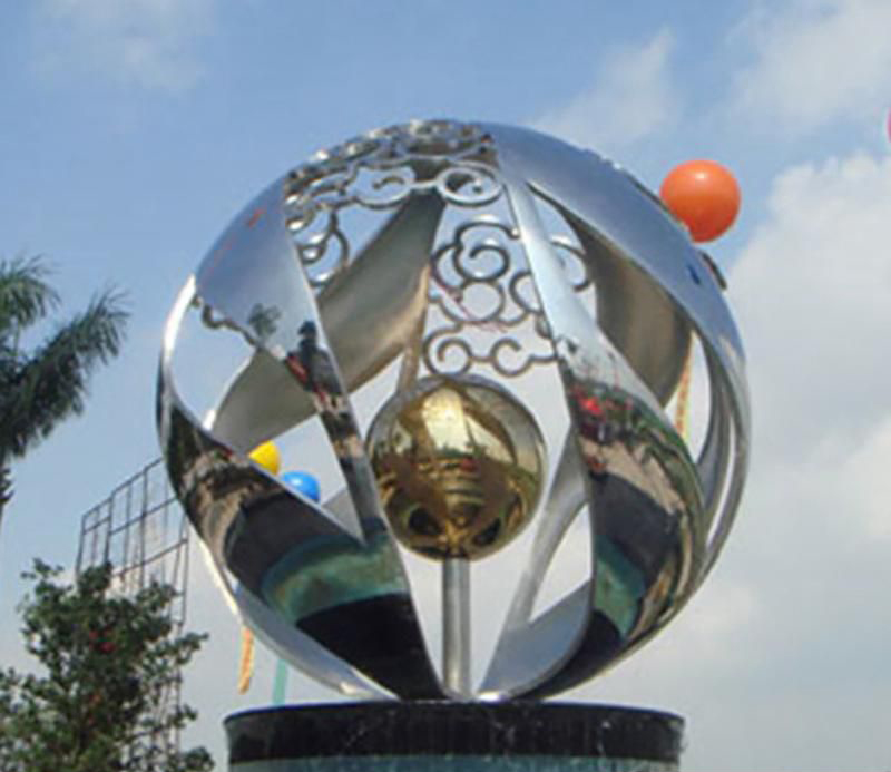 广场不锈钢镜面圆球抽象雕塑图片