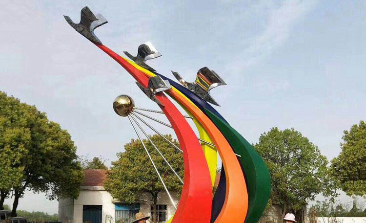 不锈钢彩虹飞鸽广场景观雕塑图片