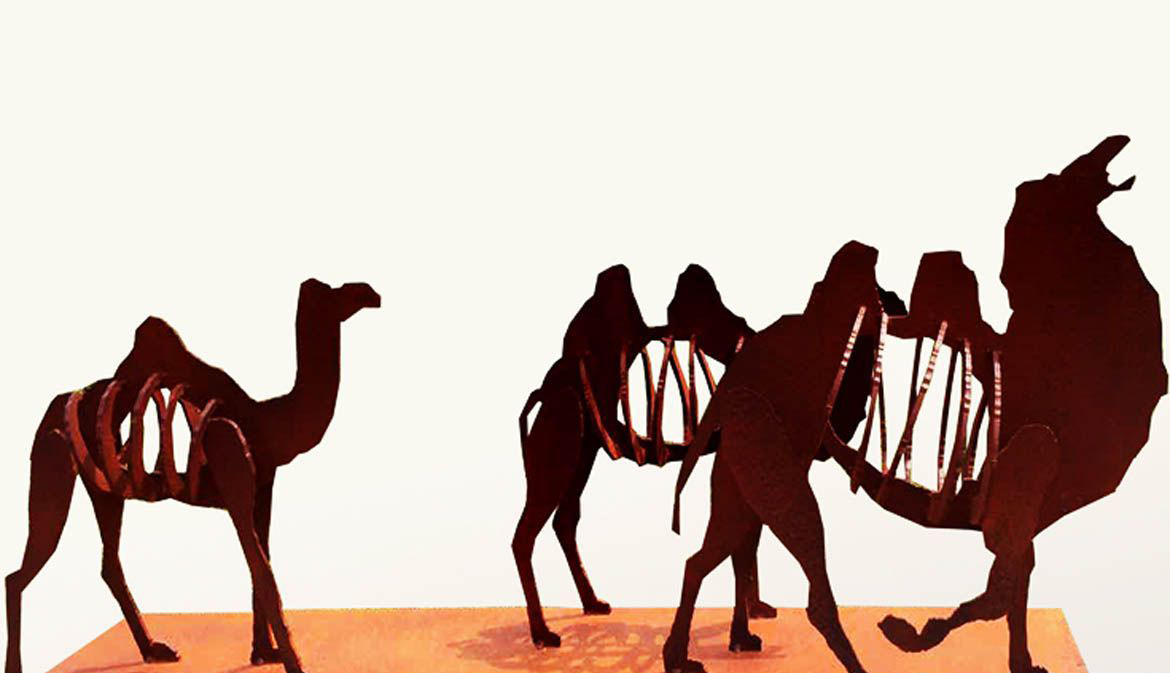不锈钢抽象剪影骆驼雕塑图片