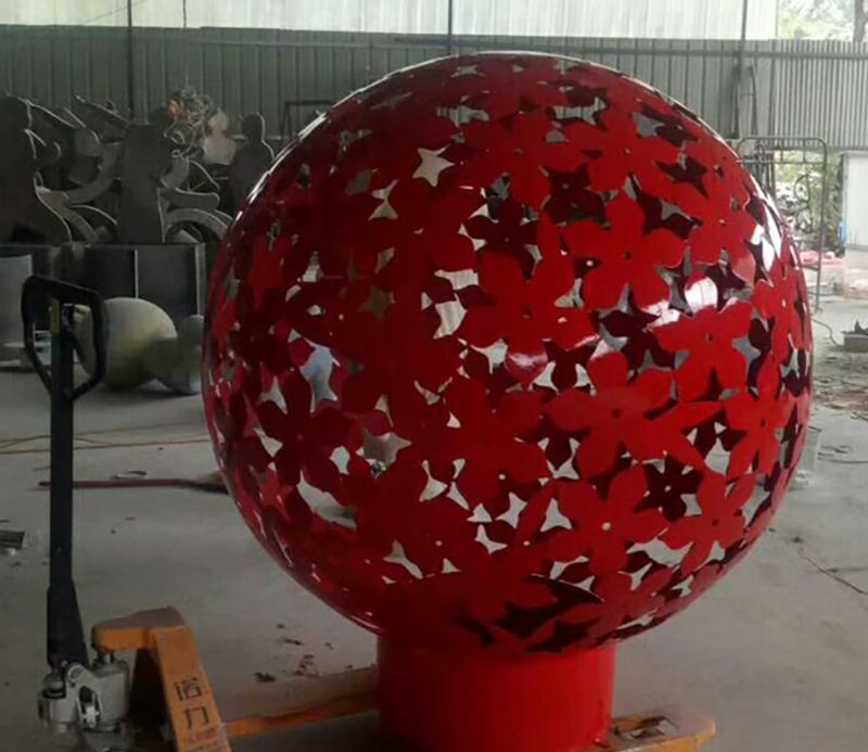 不锈钢镂空圆花球摆件雕塑图片