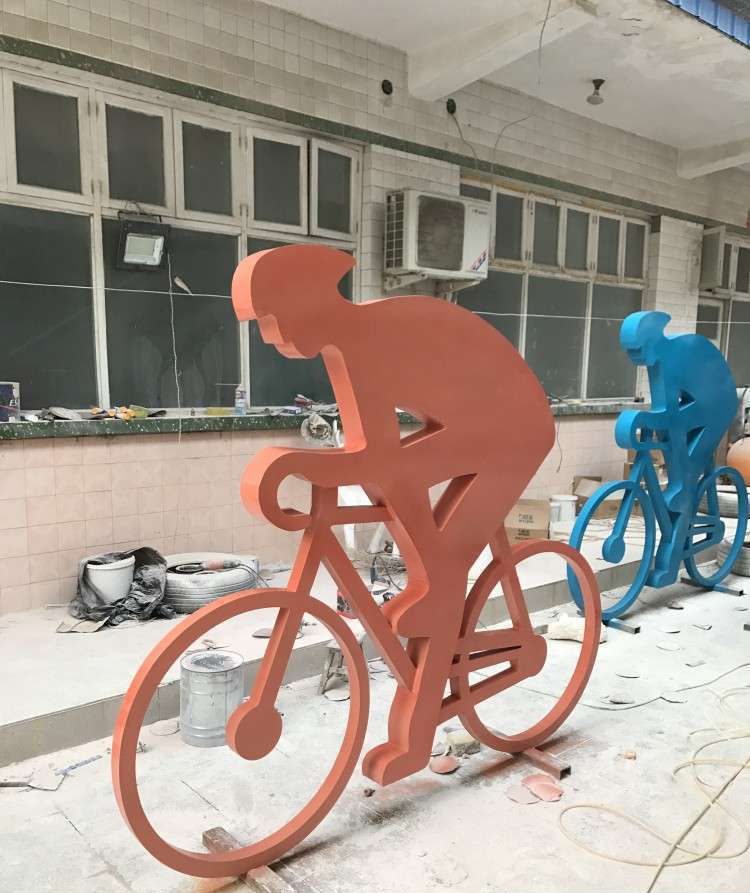 不锈钢铁艺骑单车运动雕塑图片