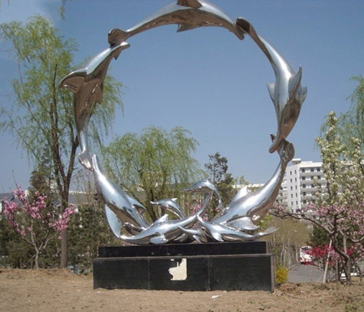 公园不锈钢海豚雕塑图片