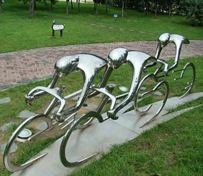 公园不锈钢骑自行车抽象雕塑图片