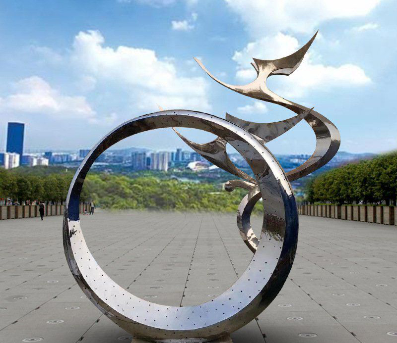 不锈钢抽象天鹅圆环雕塑图片