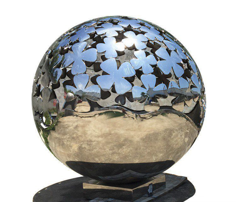 不锈钢镜面花朵图案镂空球图片