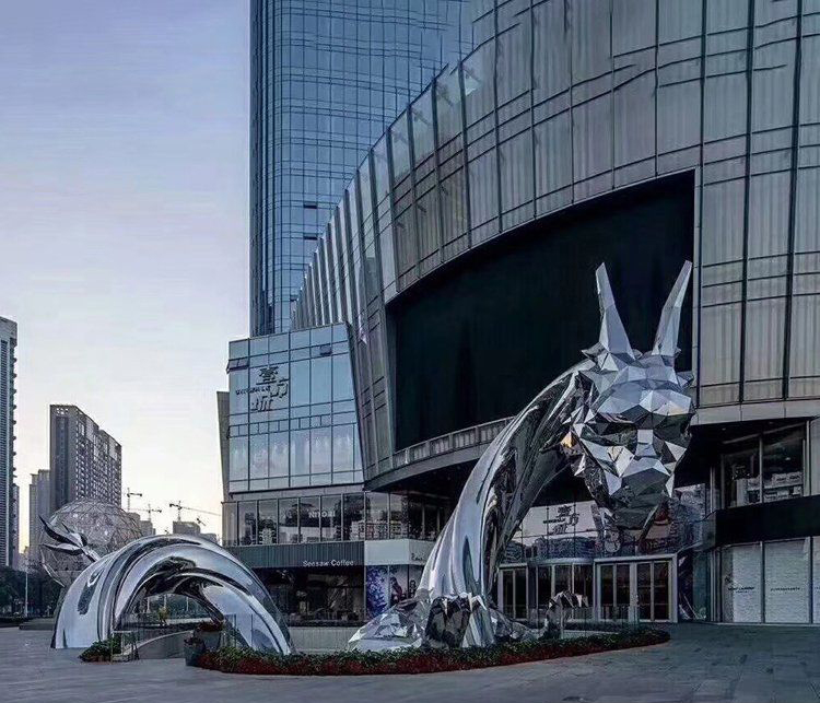 城市不锈钢大型抽象龙雕塑图片