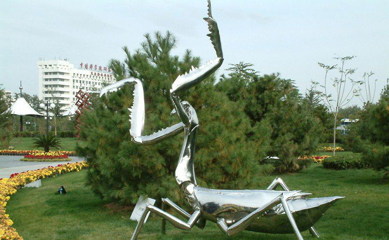 公园不锈钢螳螂摆件雕塑图片