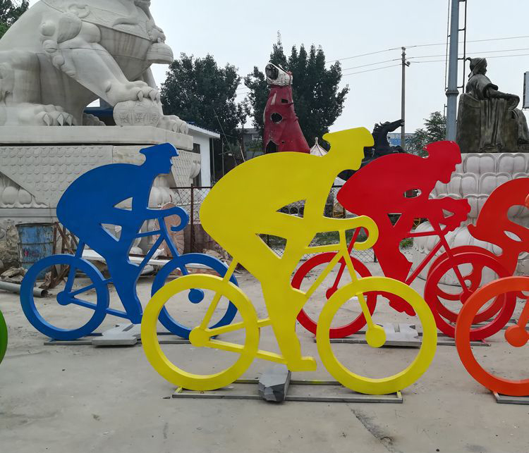 不锈钢抽象骑单车剪影雕塑图片