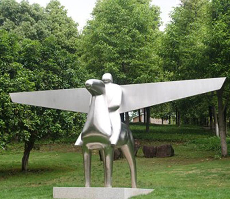 不锈钢骑飞马物公园景观雕塑图片