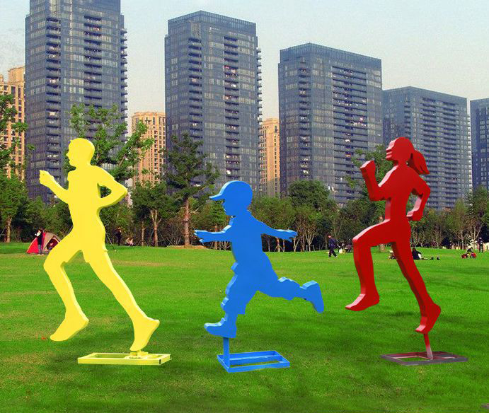 不锈钢跑步剪影人物雕塑 图片