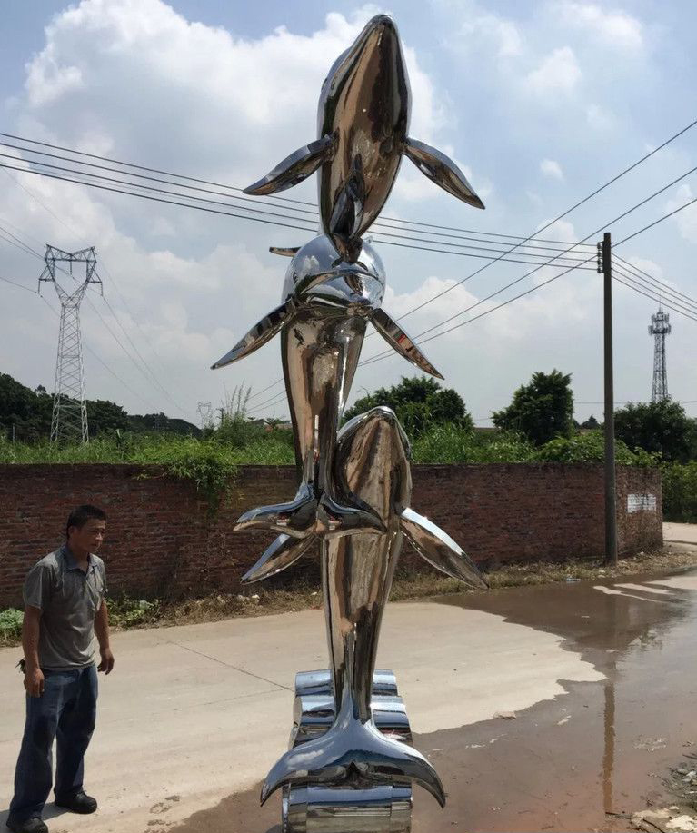 公园不锈钢跳跃的海豚雕塑图片