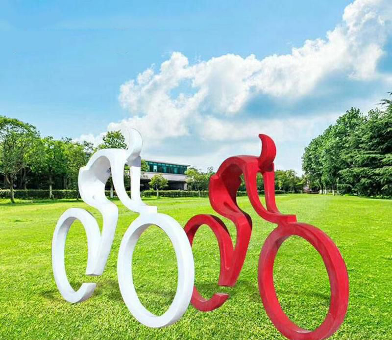 公园抽象不锈钢骑车运动人物雕塑图片