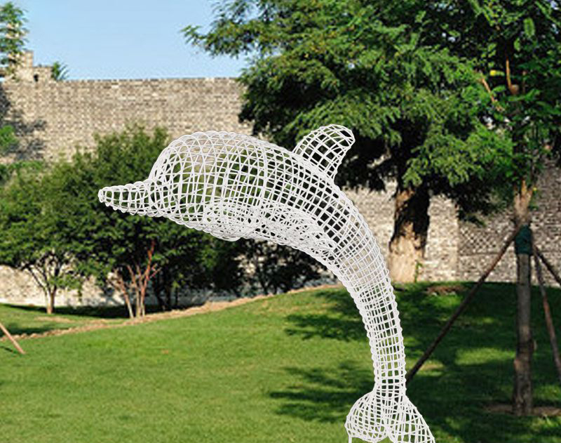 不锈钢镂空海豚雕塑图片
