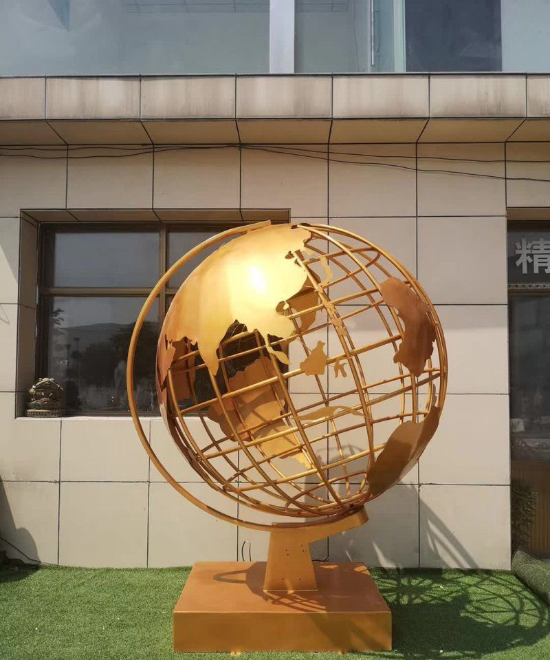 不锈钢校园金色地球仪雕塑图片