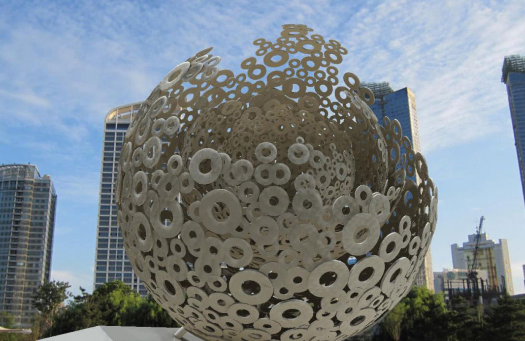 不锈钢圆圈镂空球景观雕塑图片