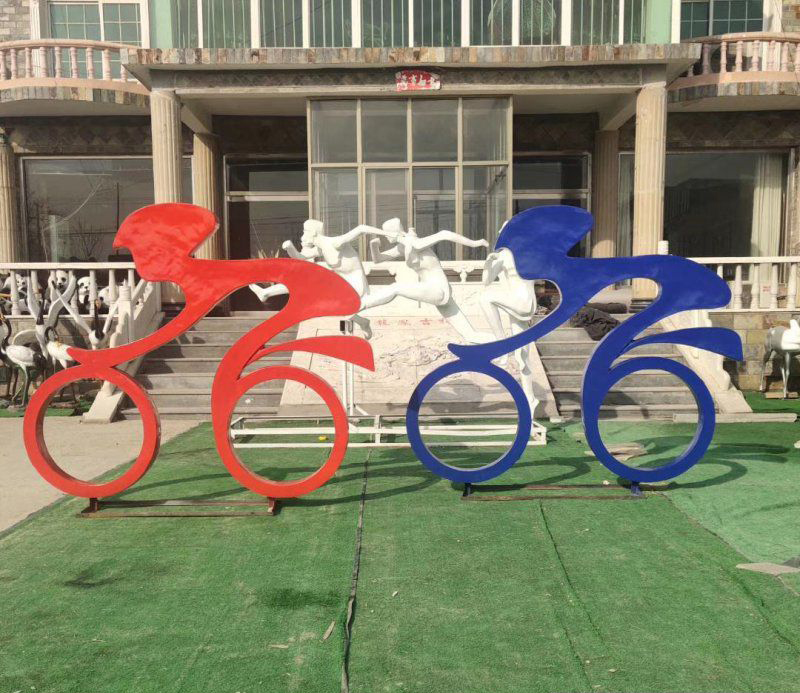 不锈钢抽象骑自行车人物雕塑图片