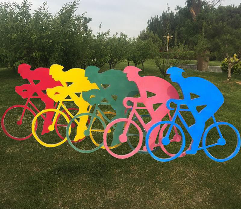 公园不锈钢抽象骑自行车人物雕塑图片